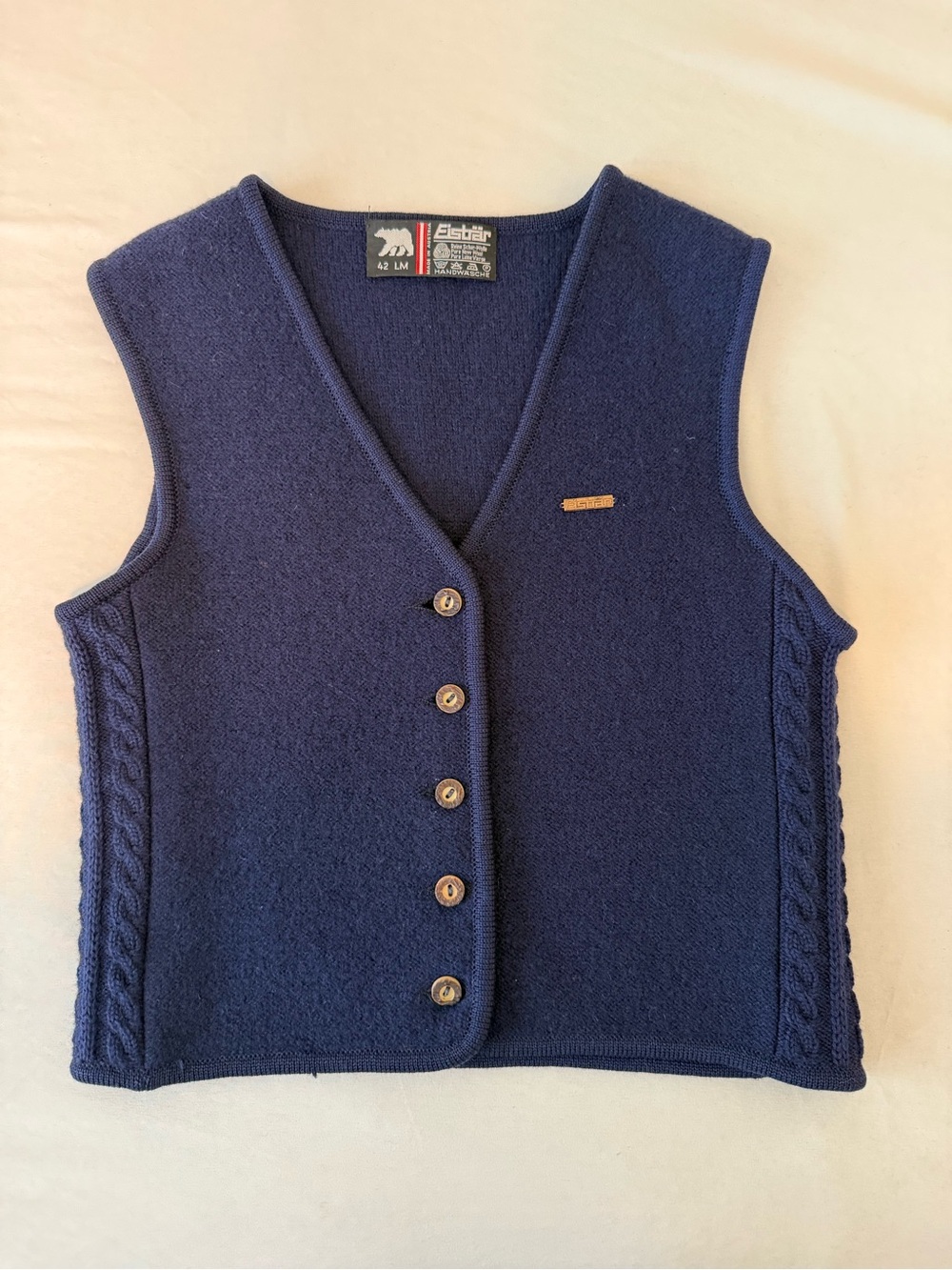 Rare Vintage Eisbär Navy Cable-Trim 100% Wool Vest - Women's 42 LM